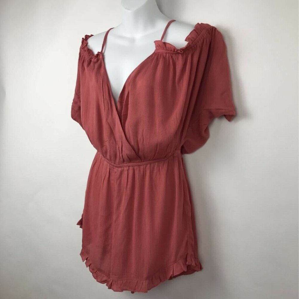Topshop Romper Playsuit Pink Ruched Off Shoulder M - Picture 2 of 8